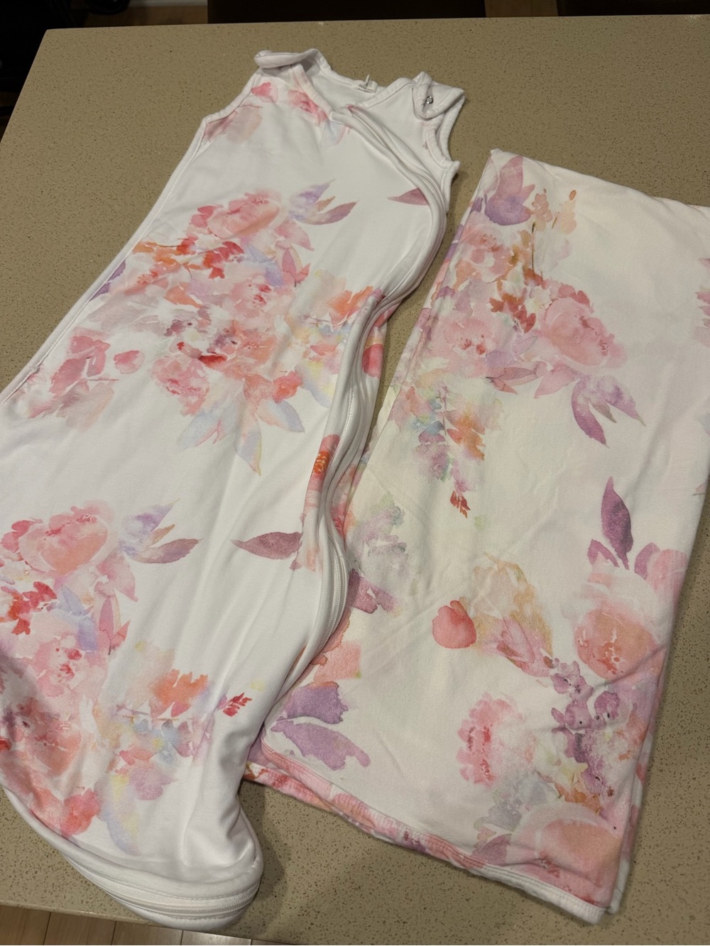 Floral White Sleep Sack & Blanket Matching Pajama Set - Pink, Purple